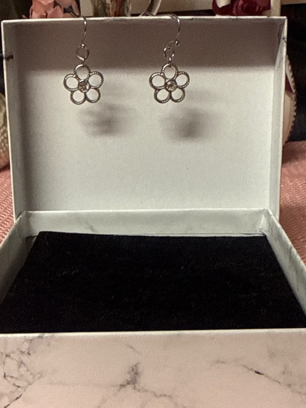 Silver Toned Flower Earrings